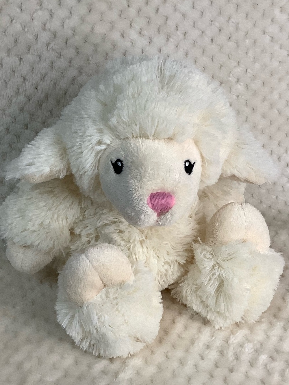 First Impressions Cream Plush Lamb Pink Nose Embroidered Eyes Stuffed Animal Toy
